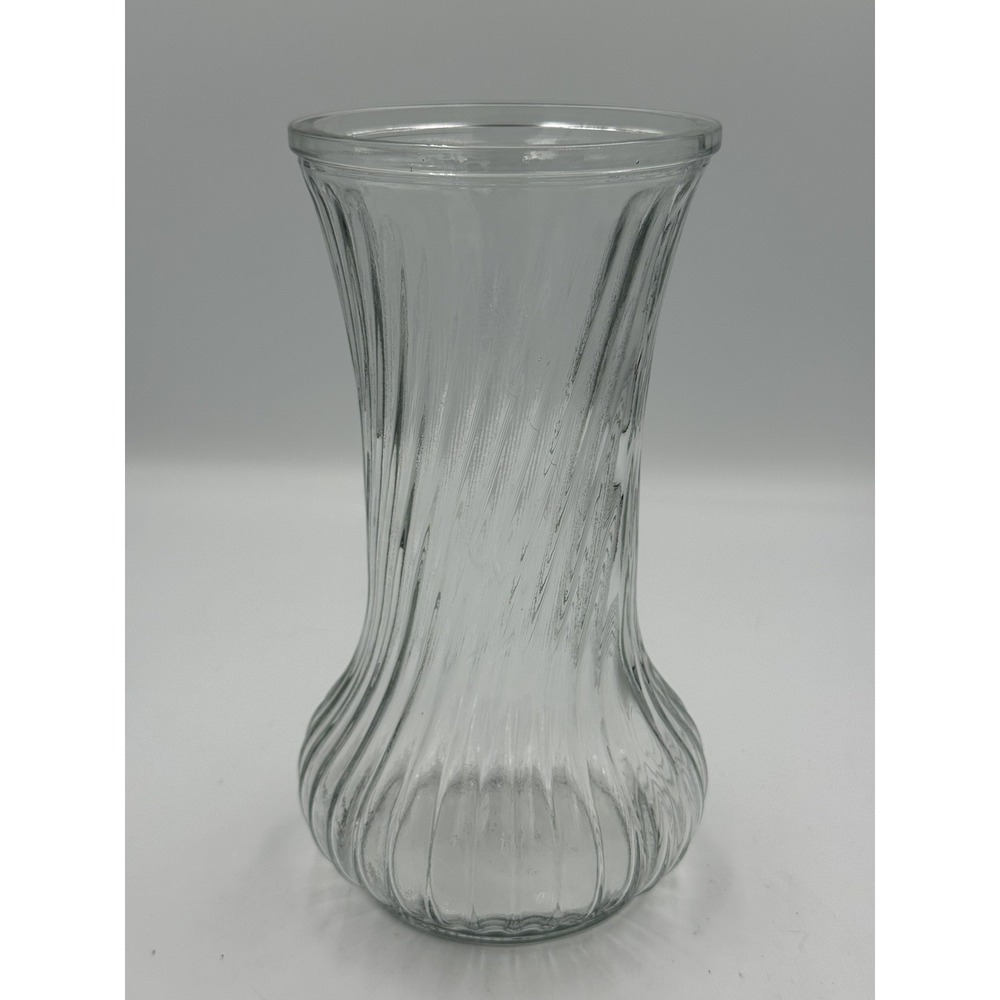 Vintage Decorative Flower Vase 11' Clear Swirl Pattern Ribbed Glass Vase